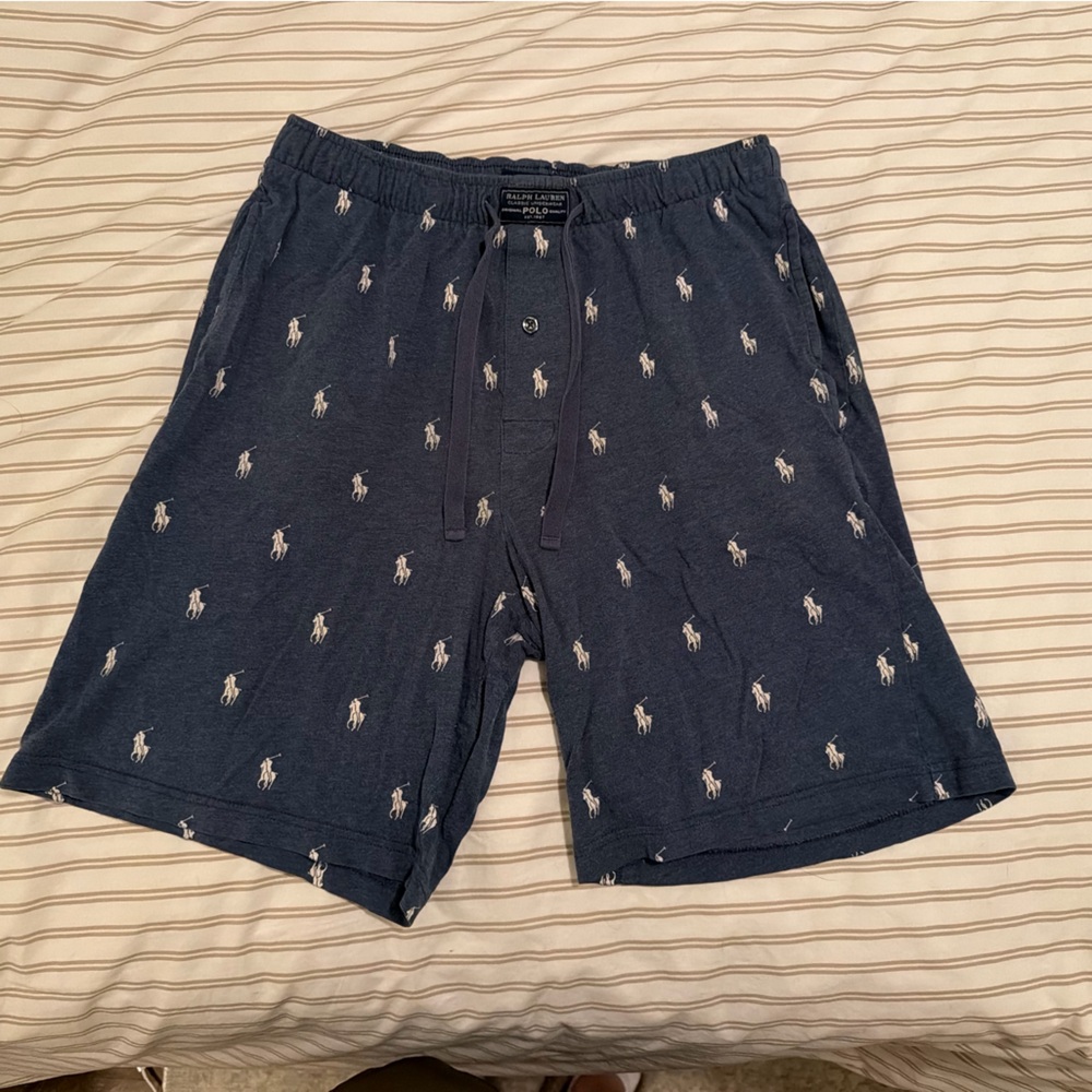 Unisex Polo by Ralph Lauren Blue Shorts with White Logo Accents